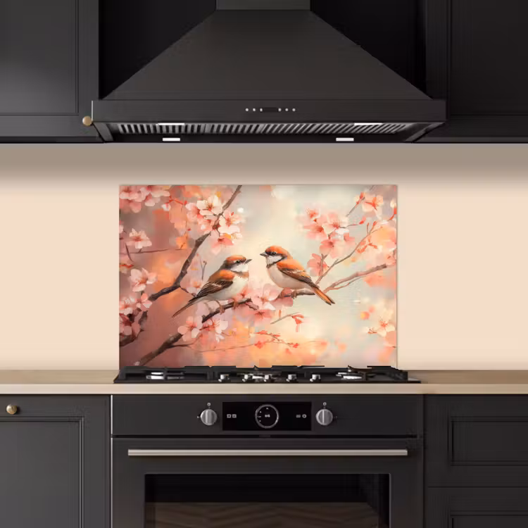 Fond de hotte - Oiseaux - Romantique - Branche fleurie — 5
