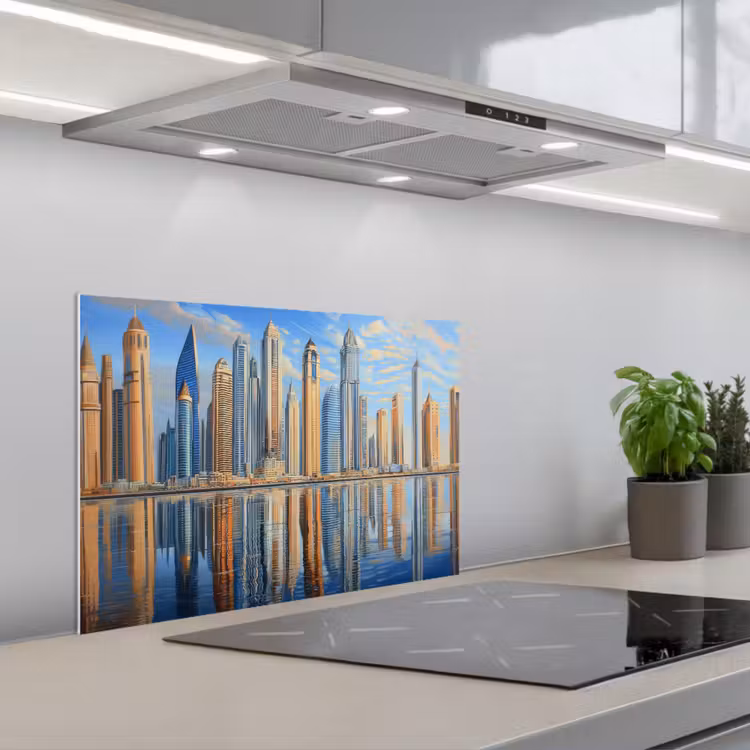 Fond de hotte - Skyline - Gratte-ciel - Eau - Bleu — 1