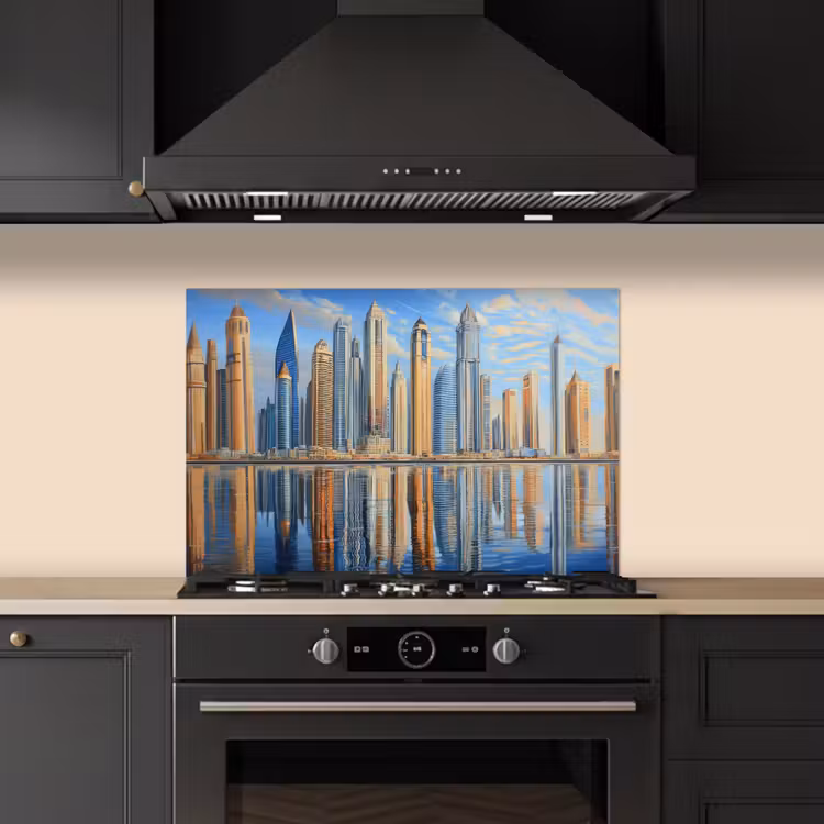 Fond de hotte - Skyline - Gratte-ciel - Eau - Bleu — 5
