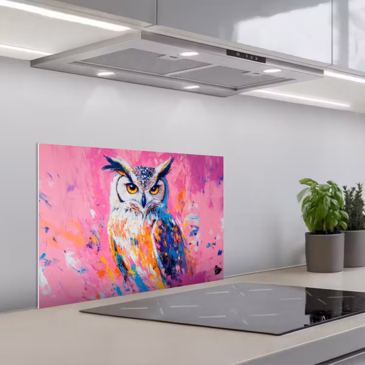 Fond de hotte - Hibou - Rose - Bleu - Peinture - Abstrait — 1