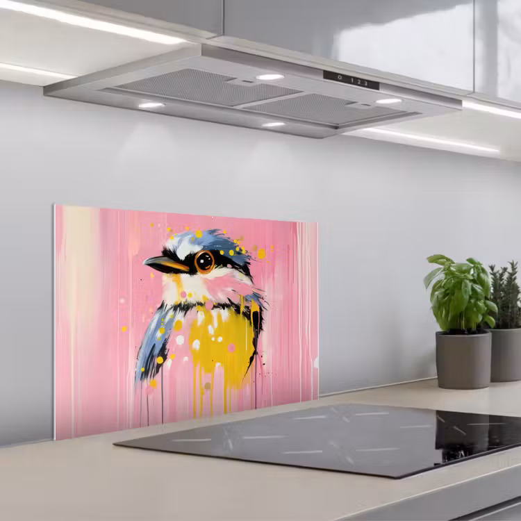Fond de hotte - Oiseau - Rose - Jaune - Bleu — 1