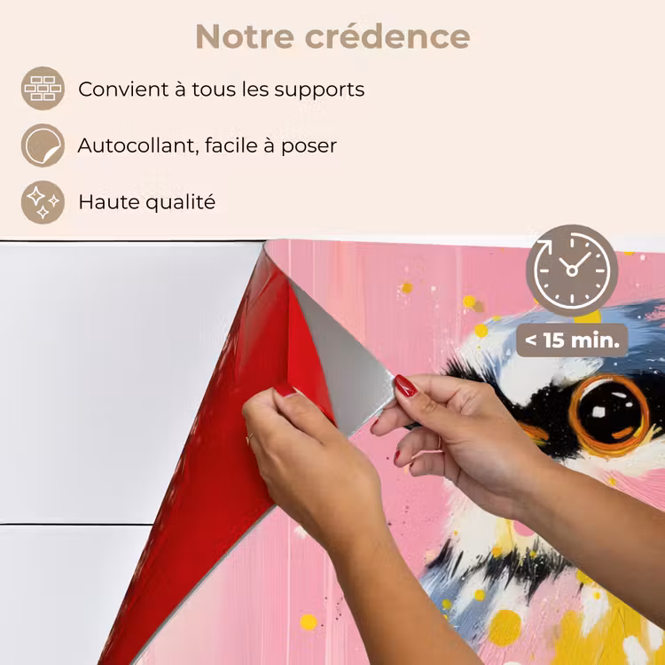 Fond de hotte - Oiseau - Rose - Jaune - Bleu — 4