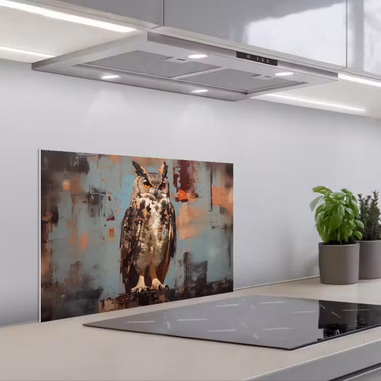 Fond de hotte - Peint - Abstrait - Hibou - Marron — 1