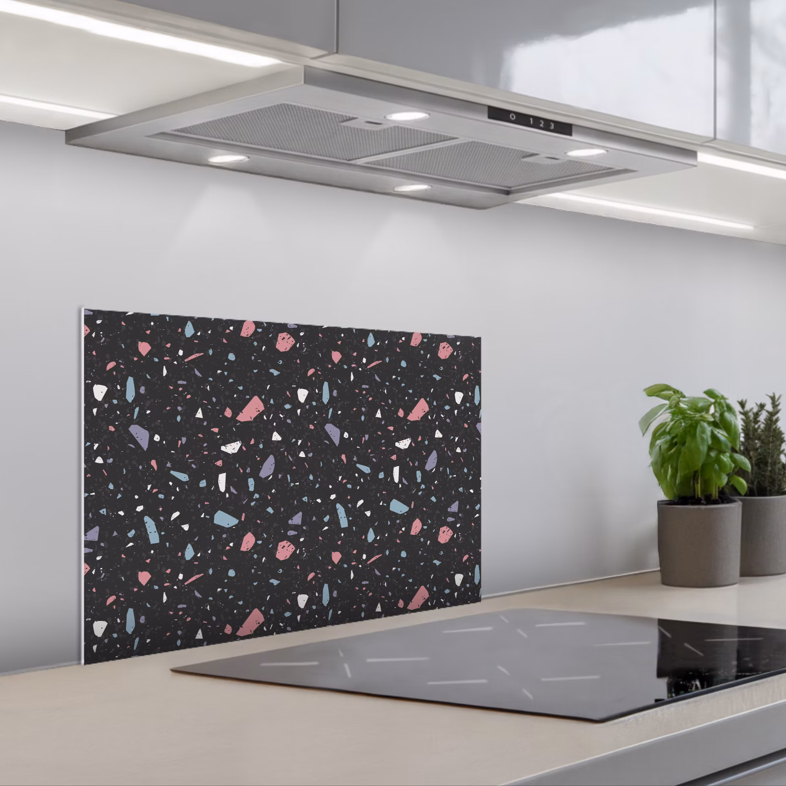 Fond de hotte - Terrazzo - Motif - Noir - Doux — 1