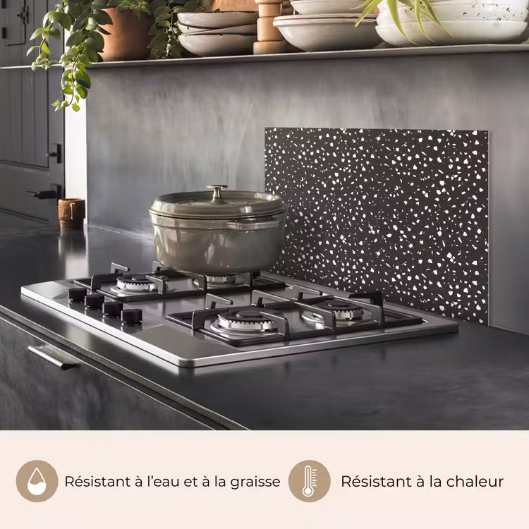 Fond de hotte - Terrazzo - Motif - Noir - Blanc — 2
