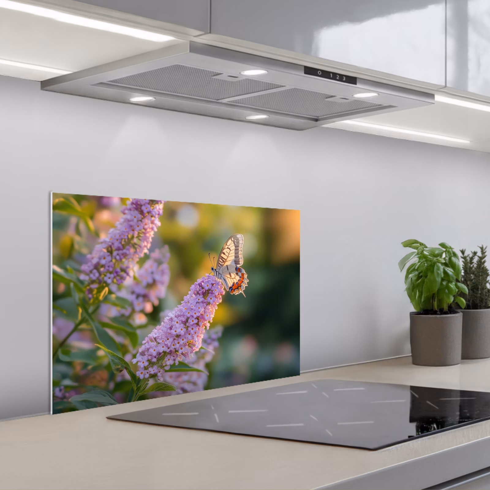 Fond de hotte - Orné - Papillon - Violet - Fleurs — 1