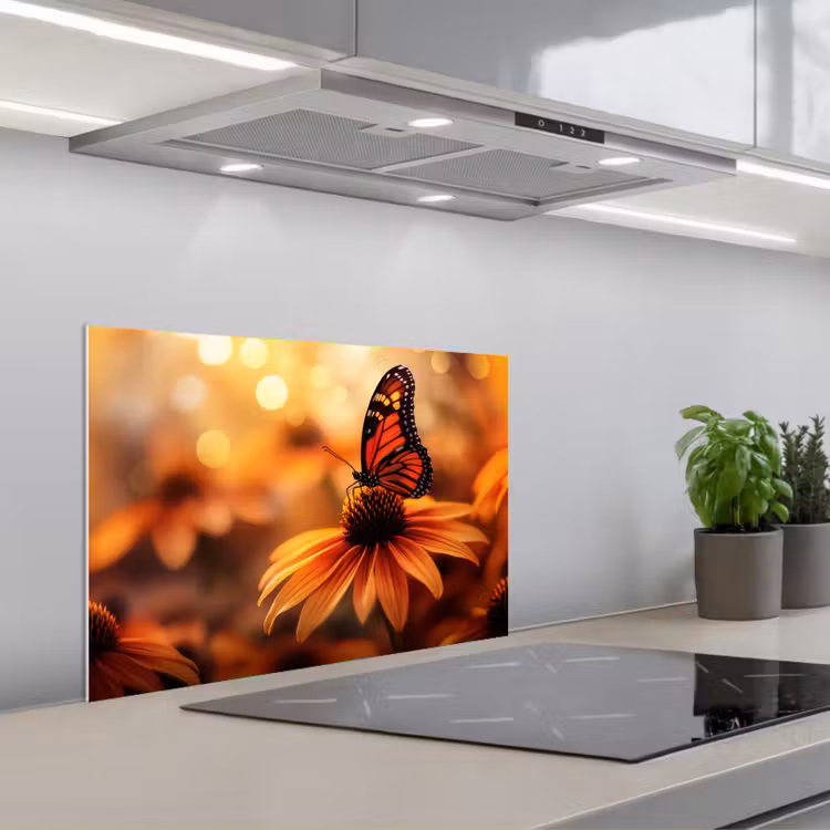 Fond de hotte - Papillon - Fleurs - Orange — 1