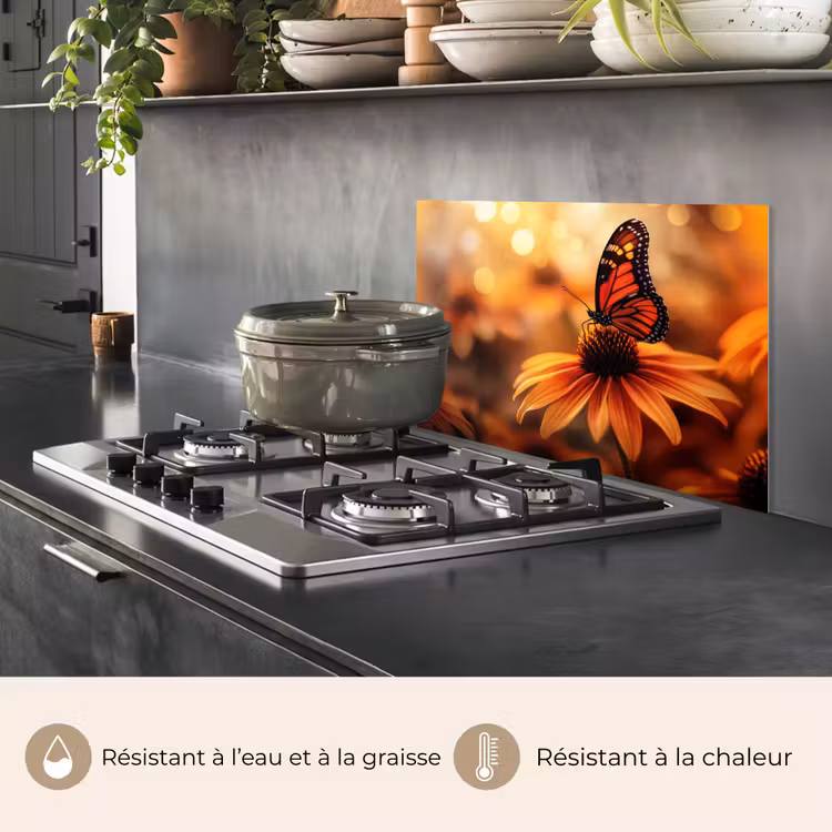 Fond de hotte - Papillon - Fleurs - Orange — 2