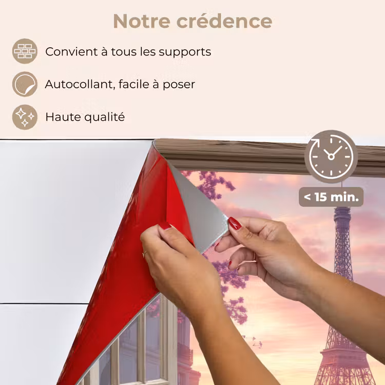 Fond de hotte - Transparent - Paris - Tour Eiffel - Rose - Cerisier en fleur — 4