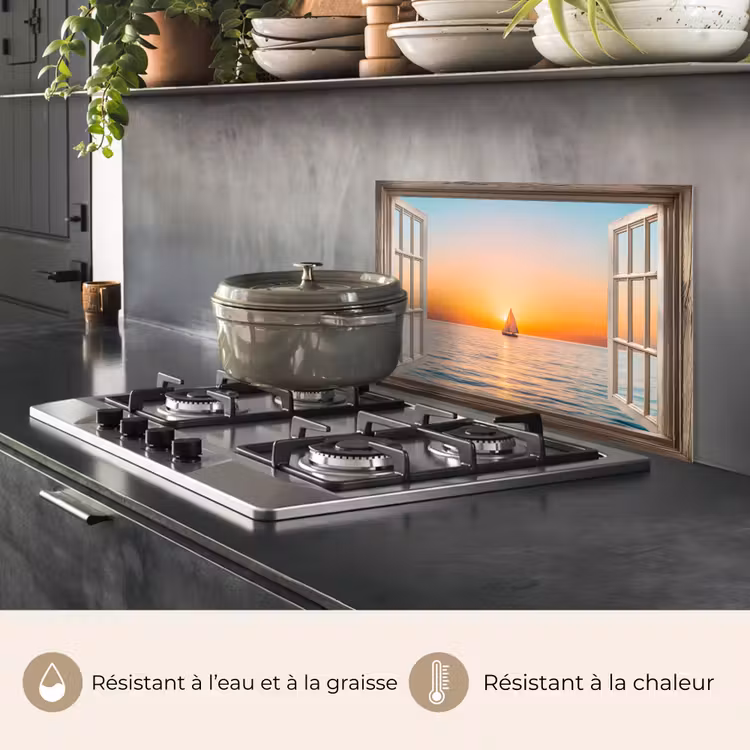 Fond de hotte - Vue en transparence - Mer - Bateau - Coucher de soleil — 2