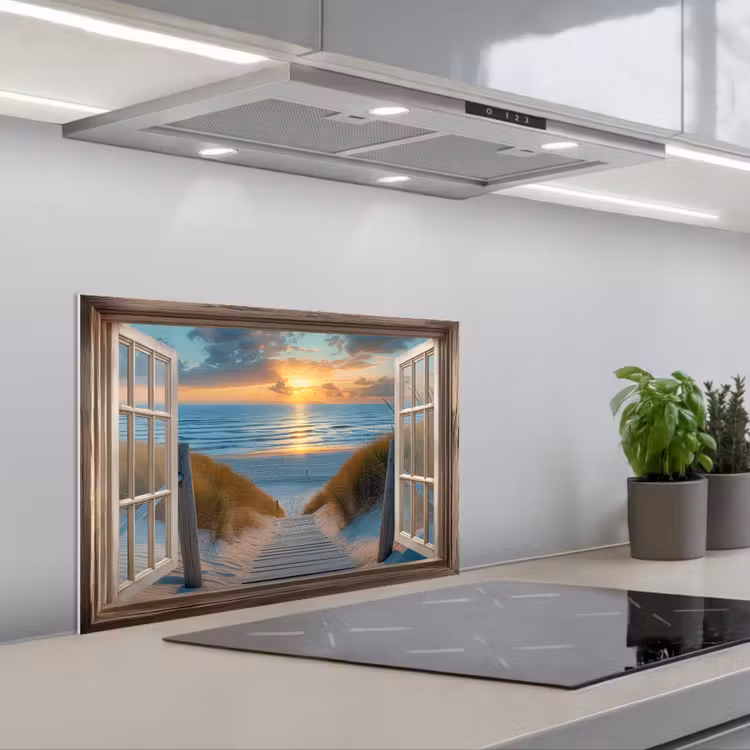 Fond de hotte - Vue d'ensemble - Plage - Chemin - Coucher de soleil — 1