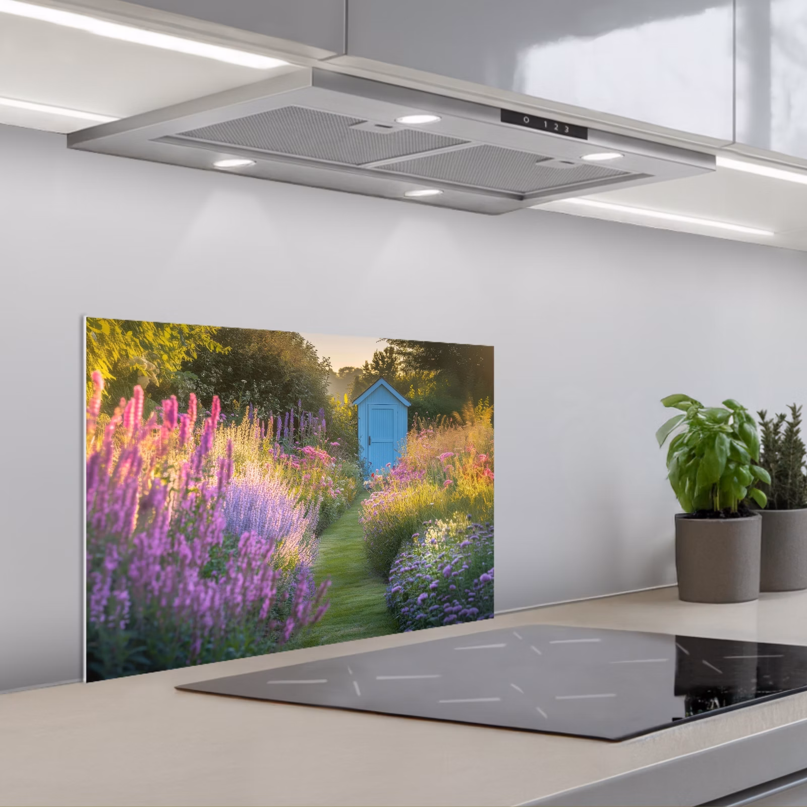 Fond de hotte - Maison de jardin - Bleu - Fleurs — 1