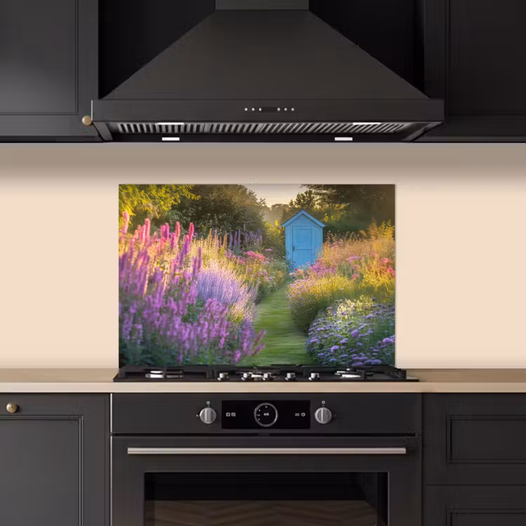 Fond de hotte - Maison de jardin - Bleu - Fleurs — 5