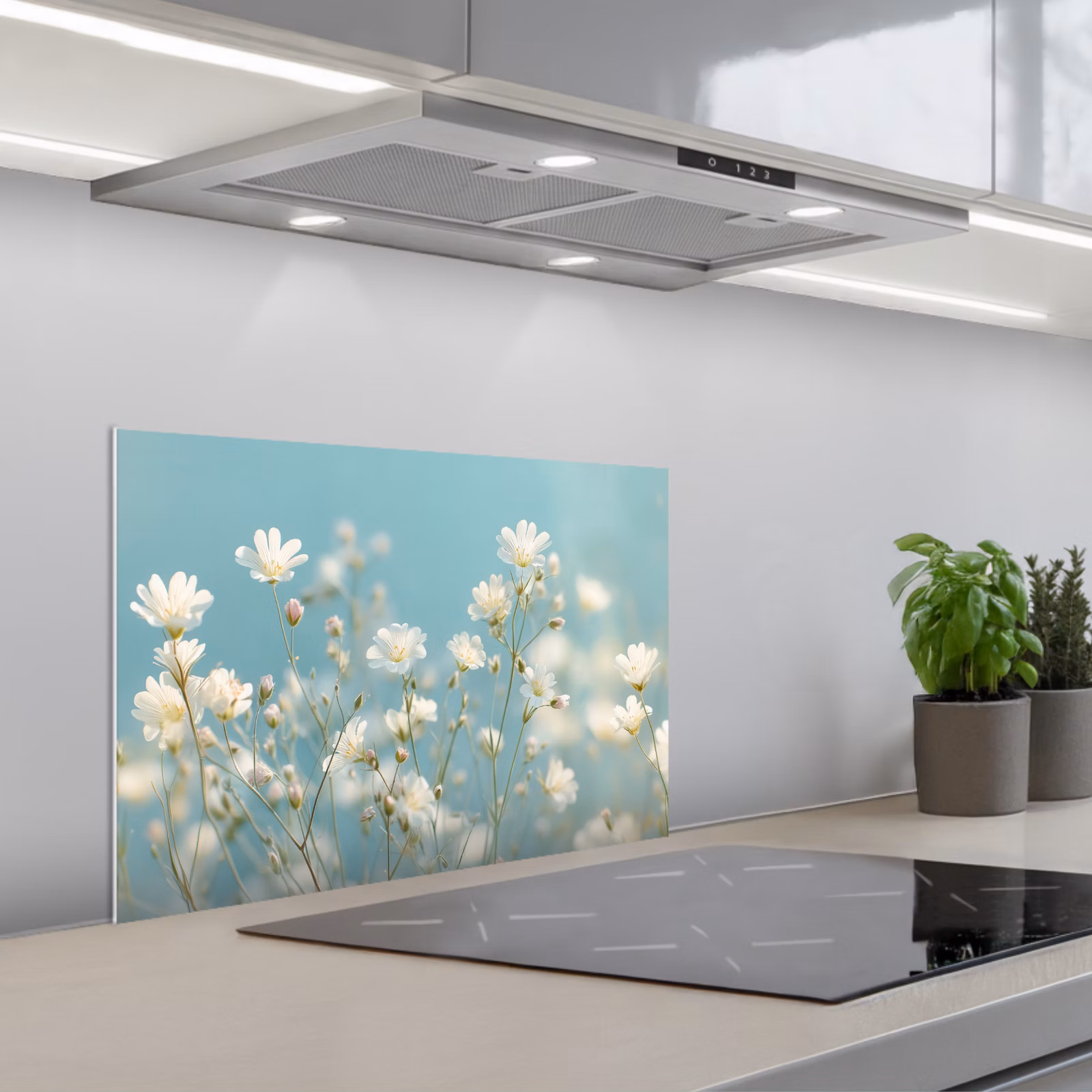 Fond de hotte - Tiges - Fleurs - Air - Blanc — 1