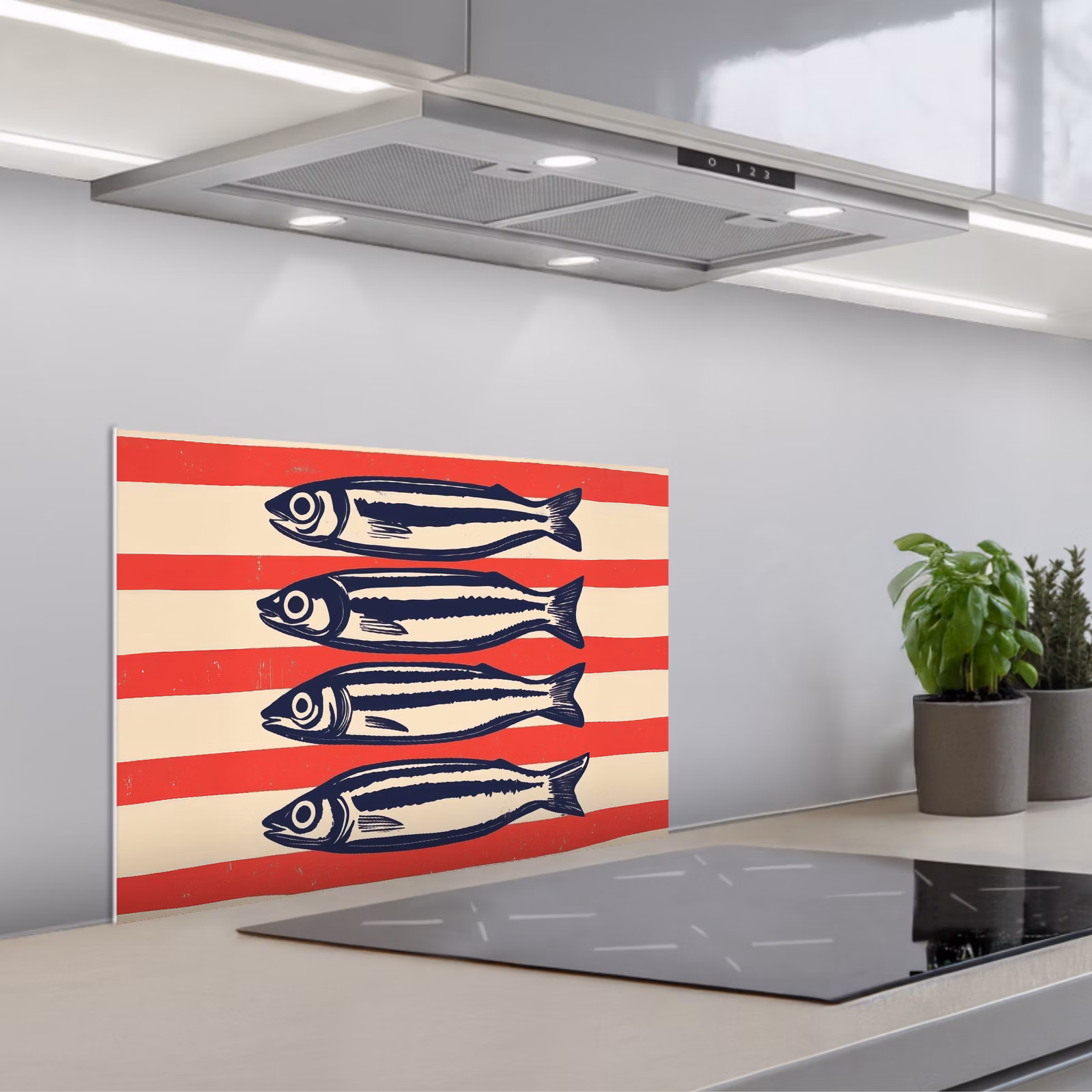 Fond de hotte - Sardines - Rayures rouges et beiges — 1