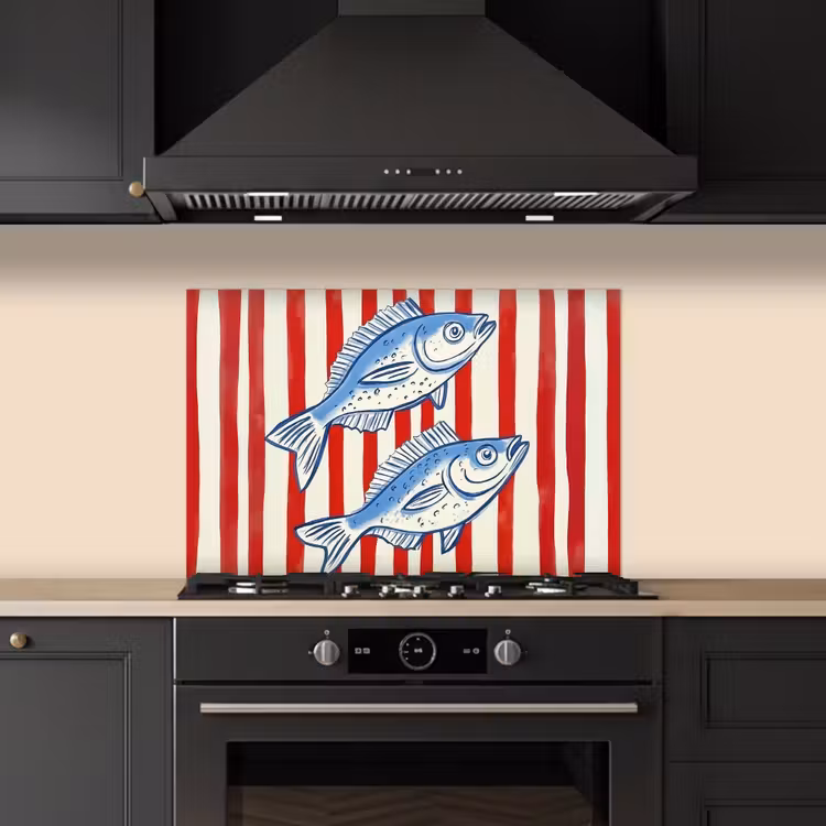 Fond de hotte - Poisson - Rayures verticales - Bleu - Rouge — 5