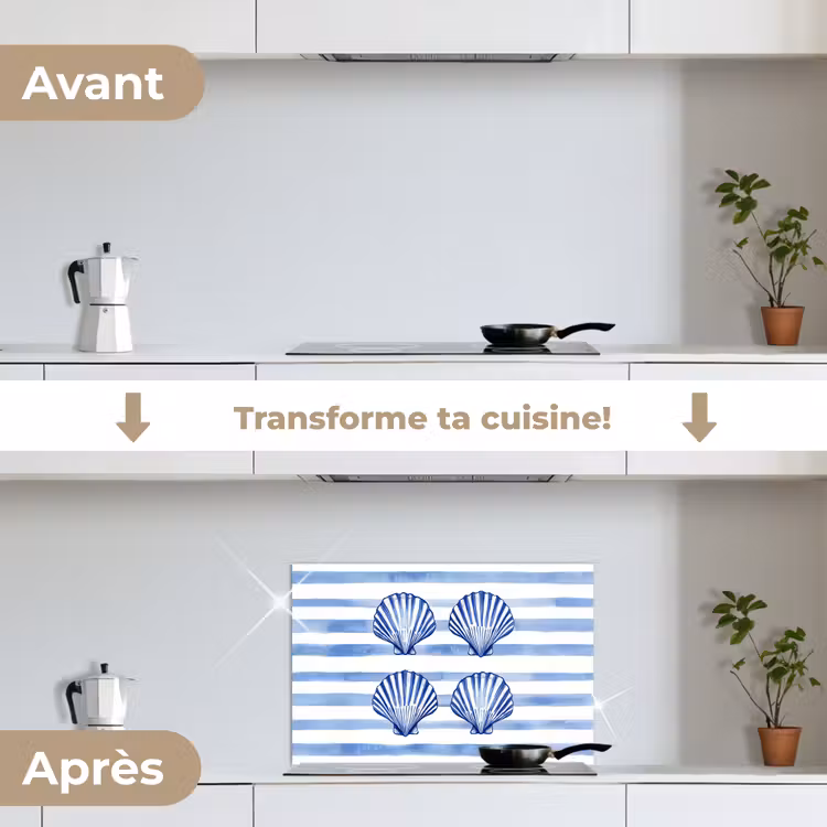 Fond de hotte - Quatre coquilles - Bleu - Blanc - Rayures — 7