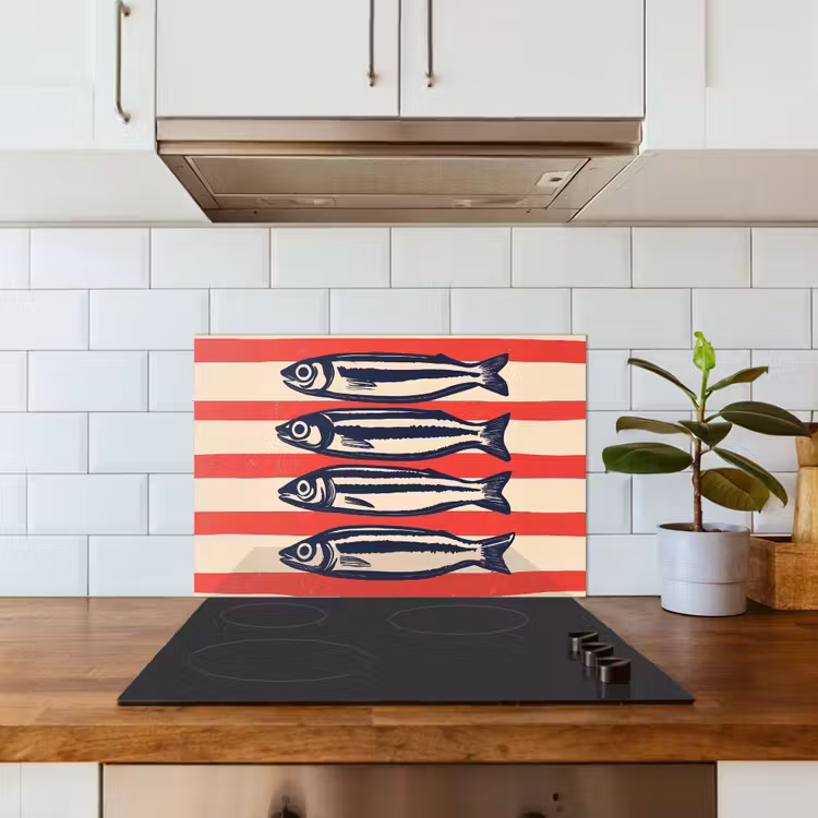 Fond de hotte - Sardines - Rayures rouges et beiges — 3