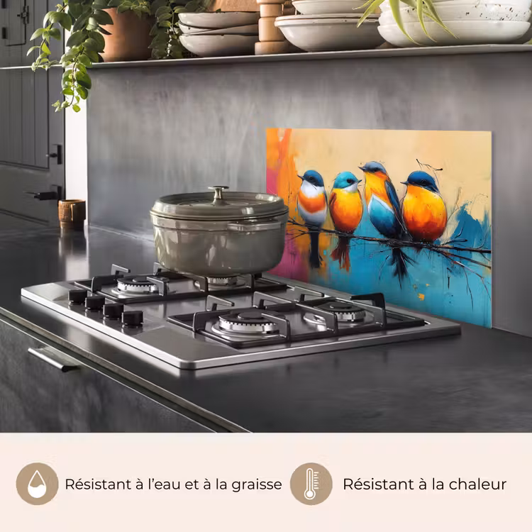 Fond de hotte - Oiseaux - coloré - branche - abstrait — 2