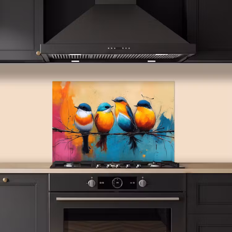 Fond de hotte - Oiseaux - coloré - branche - abstrait — 5