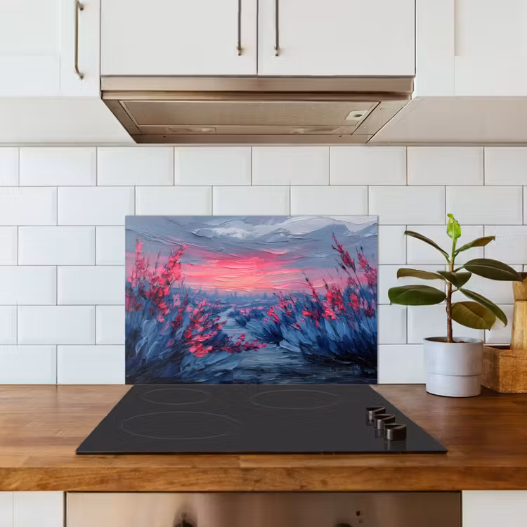 Fond de hotte - Peinture - Coucher de soleil - Fleurs - Rivière — 3