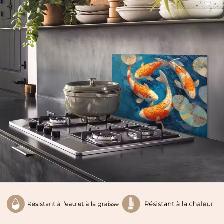 Fond de hotte - Poissons - Nénuphars - Orange - Eau — 2