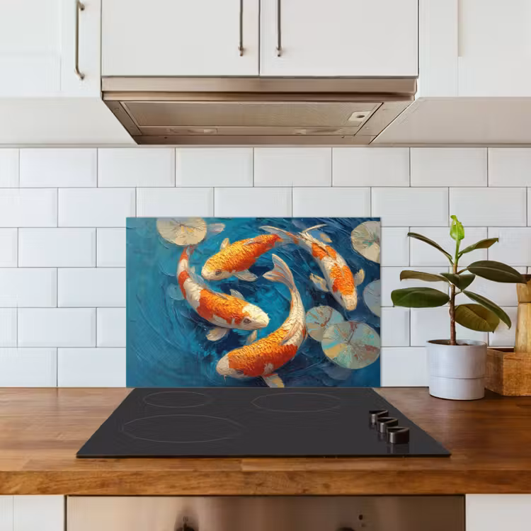 Fond de hotte - Poissons - Nénuphars - Orange - Eau — 3