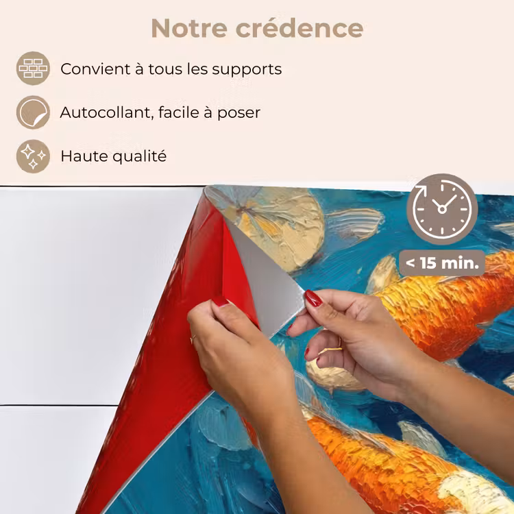 Fond de hotte - Poissons - Nénuphars - Orange - Eau — 4