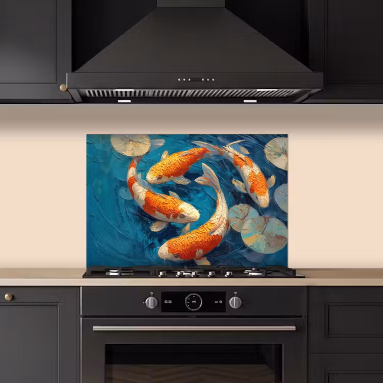 Fond de hotte - Poissons - Nénuphars - Orange - Eau — 5