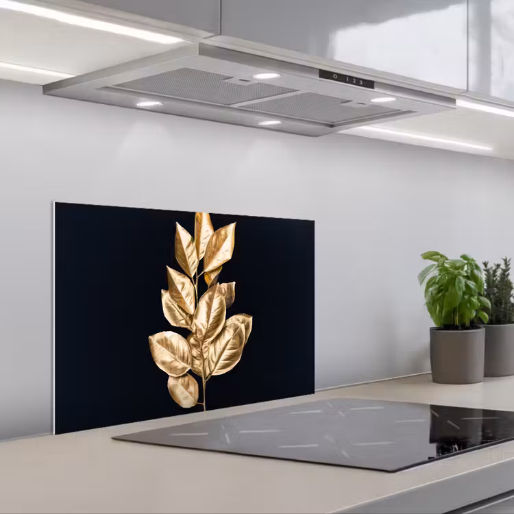 Fond de hotte - Plante - Feuilles - Or - Noir - Luxe — 1
