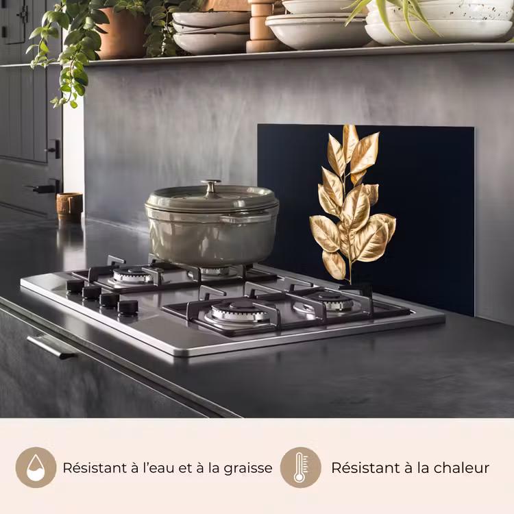 Fond de hotte - Plante - Feuilles - Or - Noir - Luxe — 2