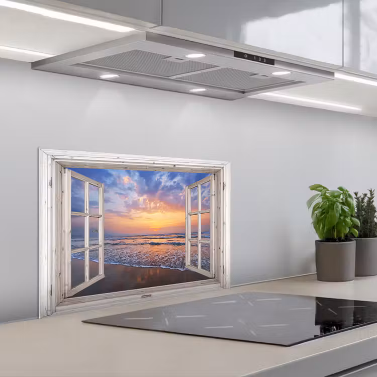 Fond de hotte - Vue - Mer - Plage - Coucher de soleil - Bleu — 1