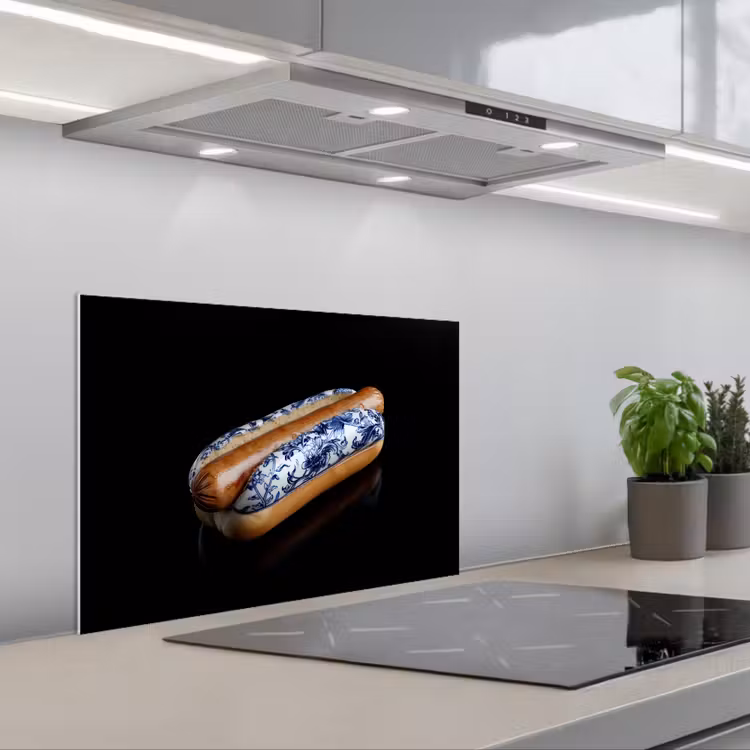 Fond de hotte - Hot dog - Porcelaine - Bleu de Delft - Aliments — 1
