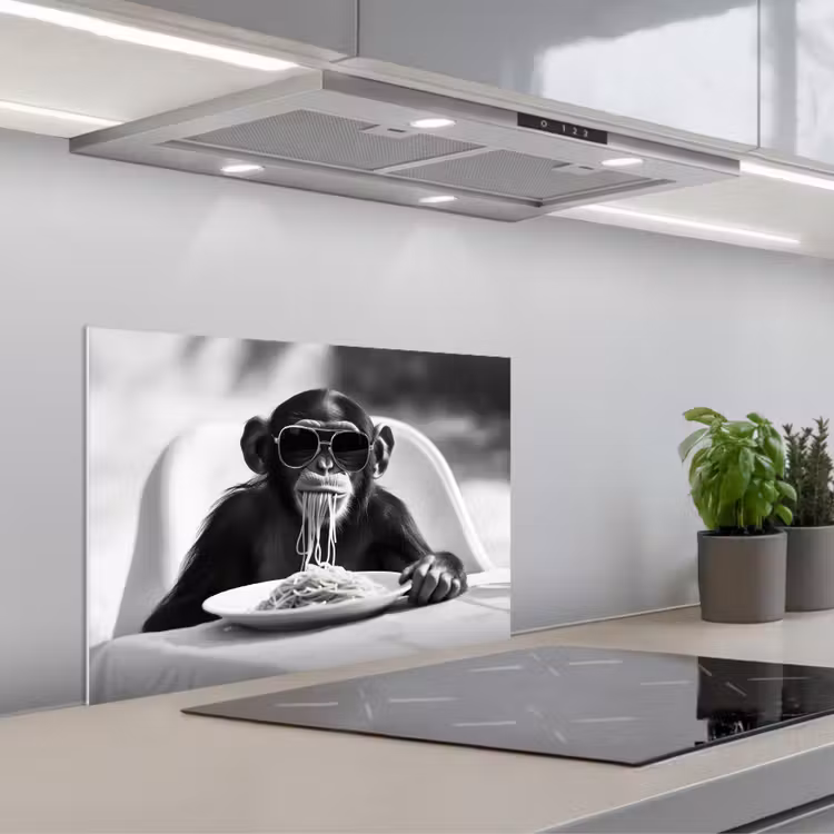 Fond de hotte - Singe - Spaghetti - Lunettes de soleil - Noir et blanc - Cool - Animal — 1