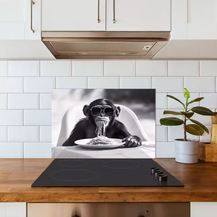 Fond de hotte - Singe - Spaghetti - Lunettes de soleil - Noir et blanc - Cool - Animal — 3