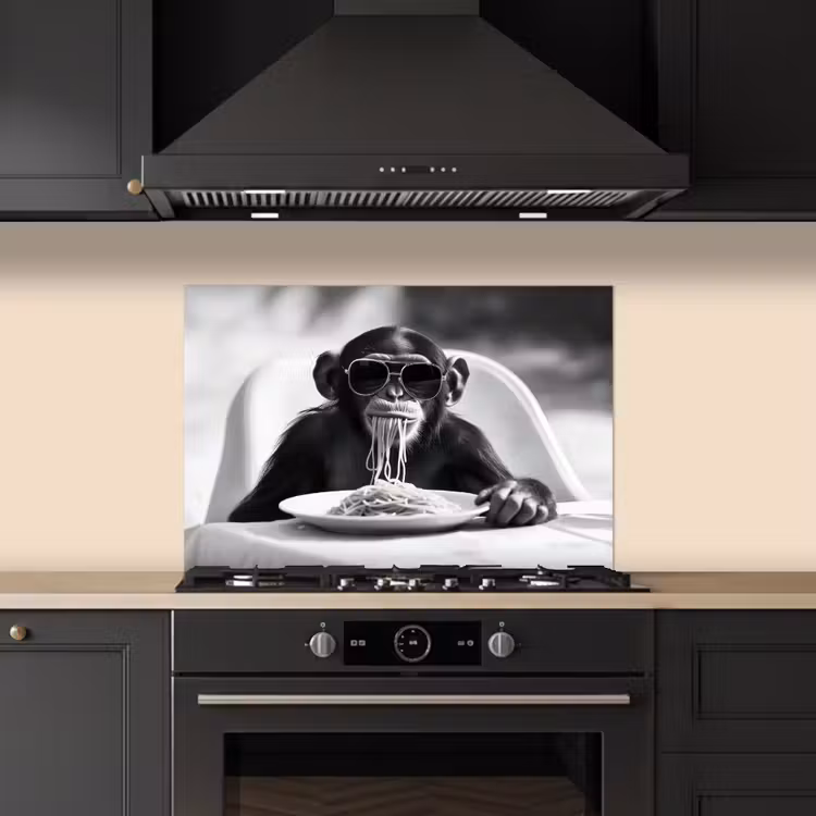 Fond de hotte - Singe - Spaghetti - Lunettes de soleil - Noir et blanc - Cool - Animal — 5
