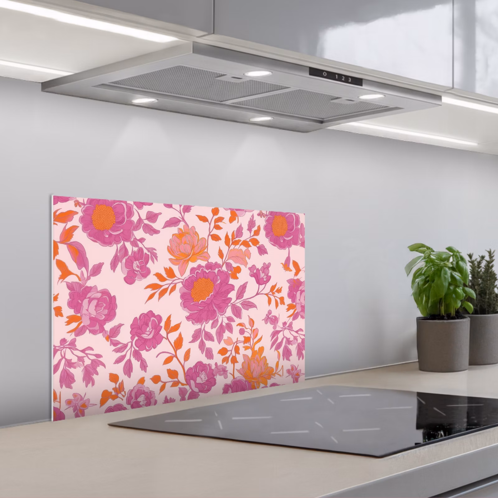 Fond de hotte - Motif floral - Rose - Orange - Fleurs — 1