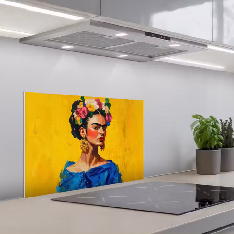 Fond de hotte - Frida Kahlo - Femme - Jaune - Bleu - Fleurs — 1