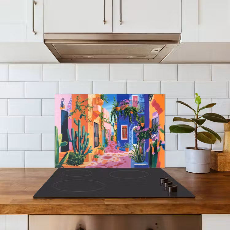Fond de hotte - Jaune - Bleu - Orange - Maison — 3