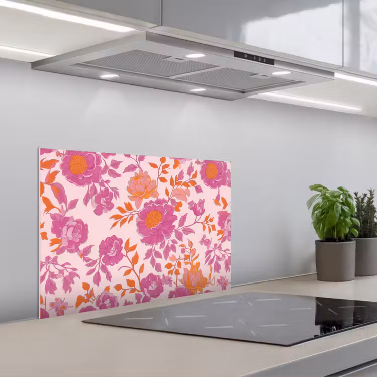 Fond de hotte - Motif floral - Rose - Orange - Fleurs — 1