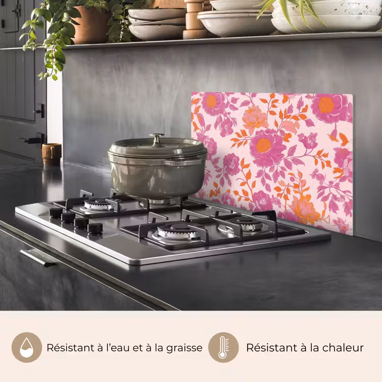 Fond de hotte - Motif floral - Rose - Orange - Fleurs — 2
