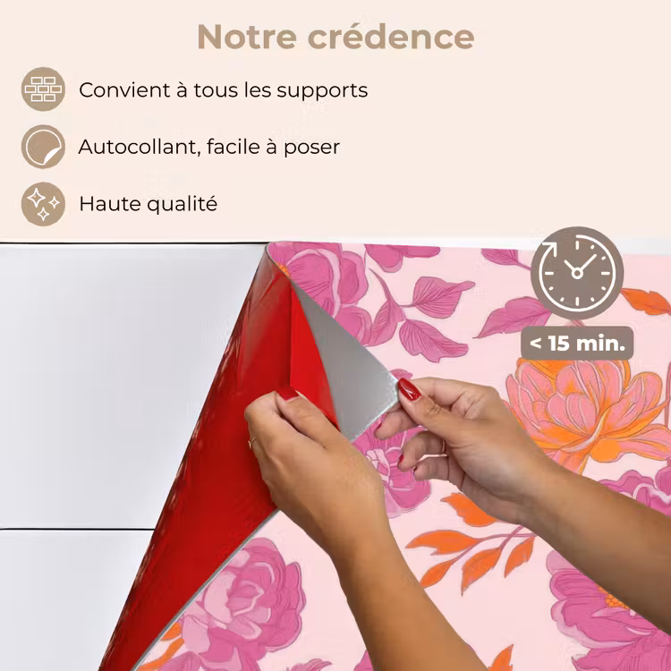 Fond de hotte - Motif floral - Rose - Orange - Fleurs — 4