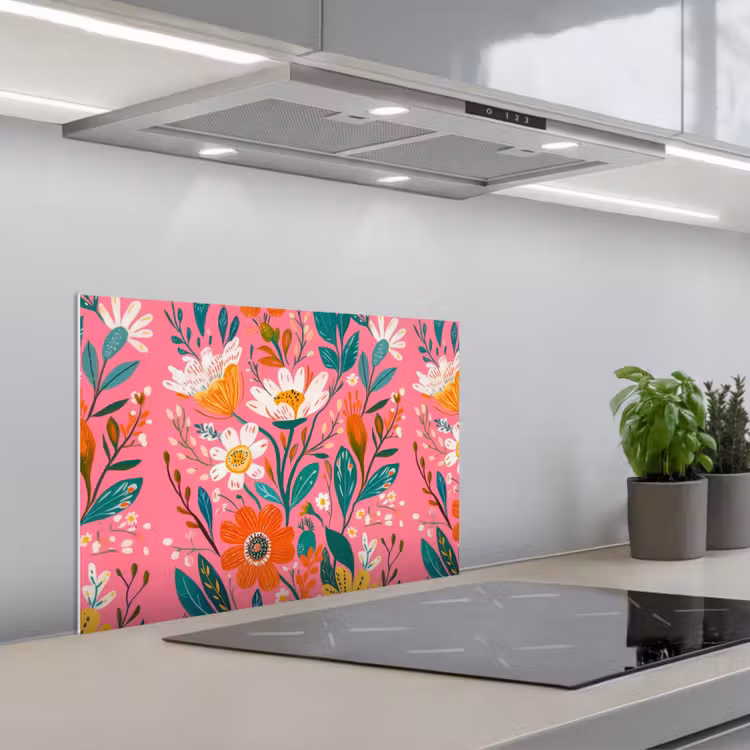 Fond de hotte - Rose - Fleurs - Blanc - Orange — 1