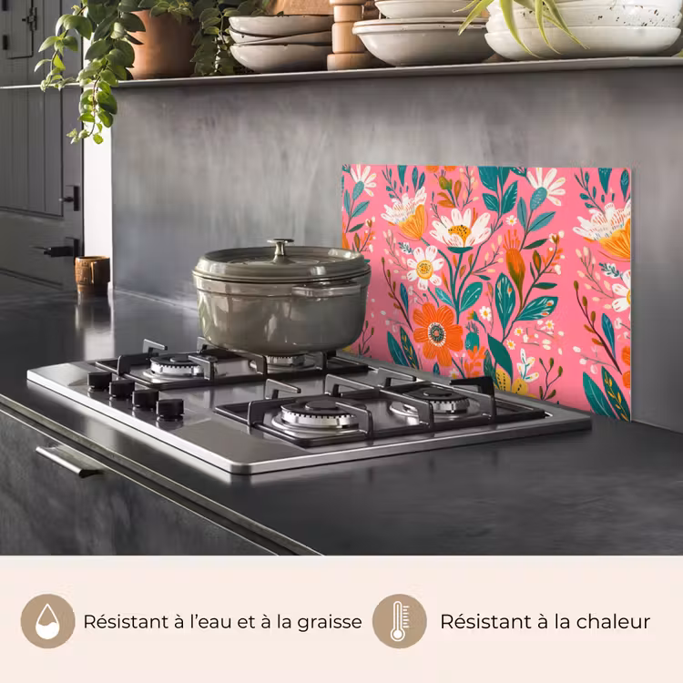 Fond de hotte - Rose - Fleurs - Blanc - Orange — 2