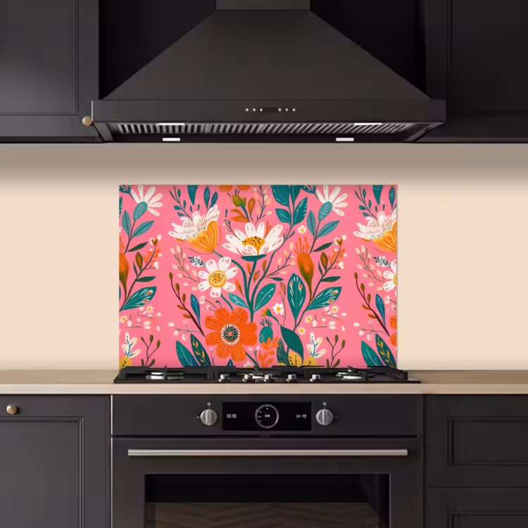 Fond de hotte - Rose - Fleurs - Blanc - Orange — 5