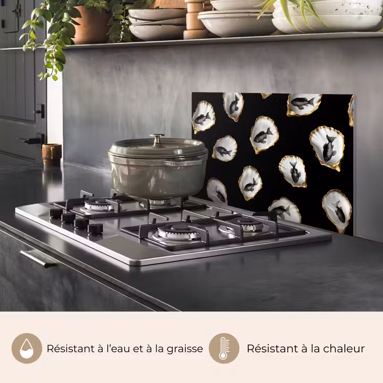 Fond de hotte - Huîtres - Noir - Poisson - Or — 2