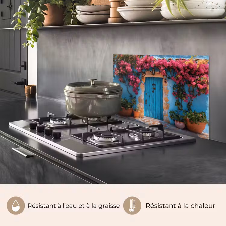 Fond de hotte - Porte - Bois - Fleurs - Bleu — 2