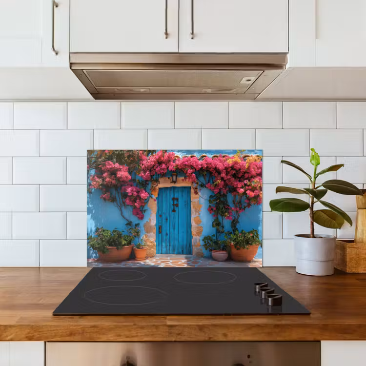Fond de hotte - Porte - Bois - Fleurs - Bleu — 3