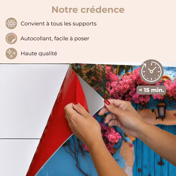 Fond de hotte - Porte - Bois - Fleurs - Bleu — 4