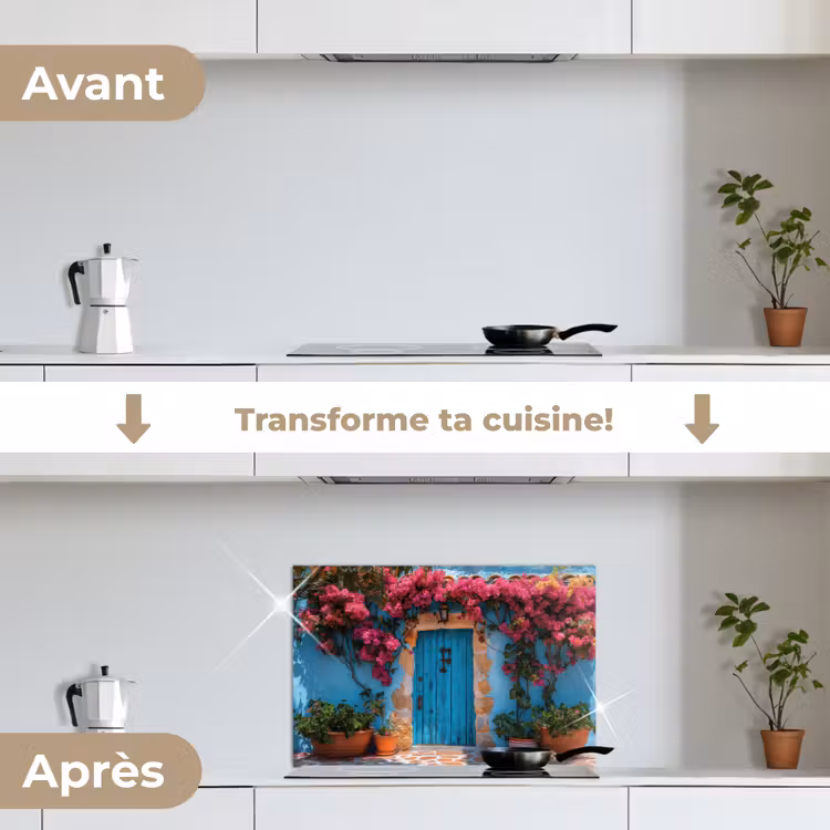 Fond de hotte - Porte - Bois - Fleurs - Bleu — 7